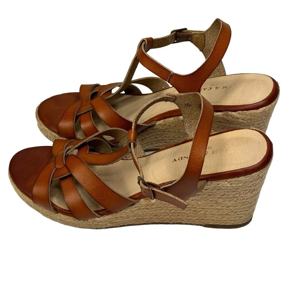ROCK & CANDY by ZIGI Cognac Leather Espadrilles Platform Wedge Sandals Size 10